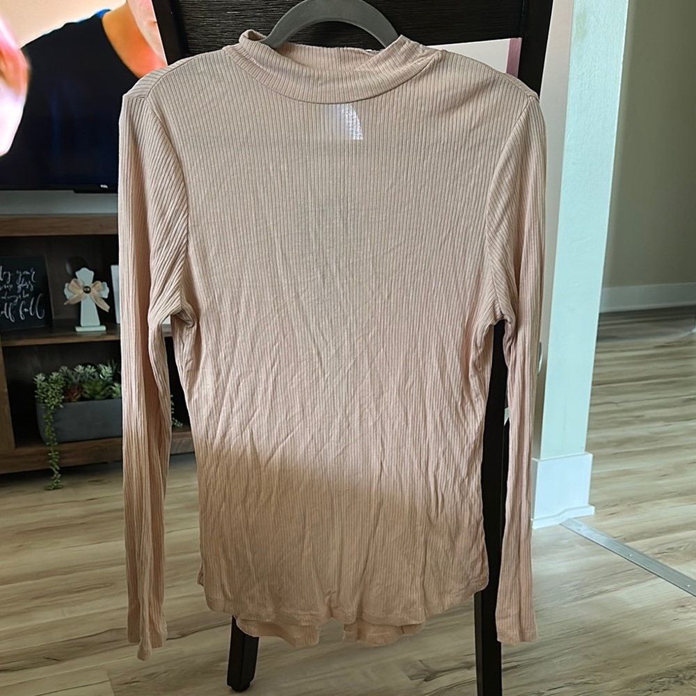Women's Pink Ribbed Long Sleeve Top